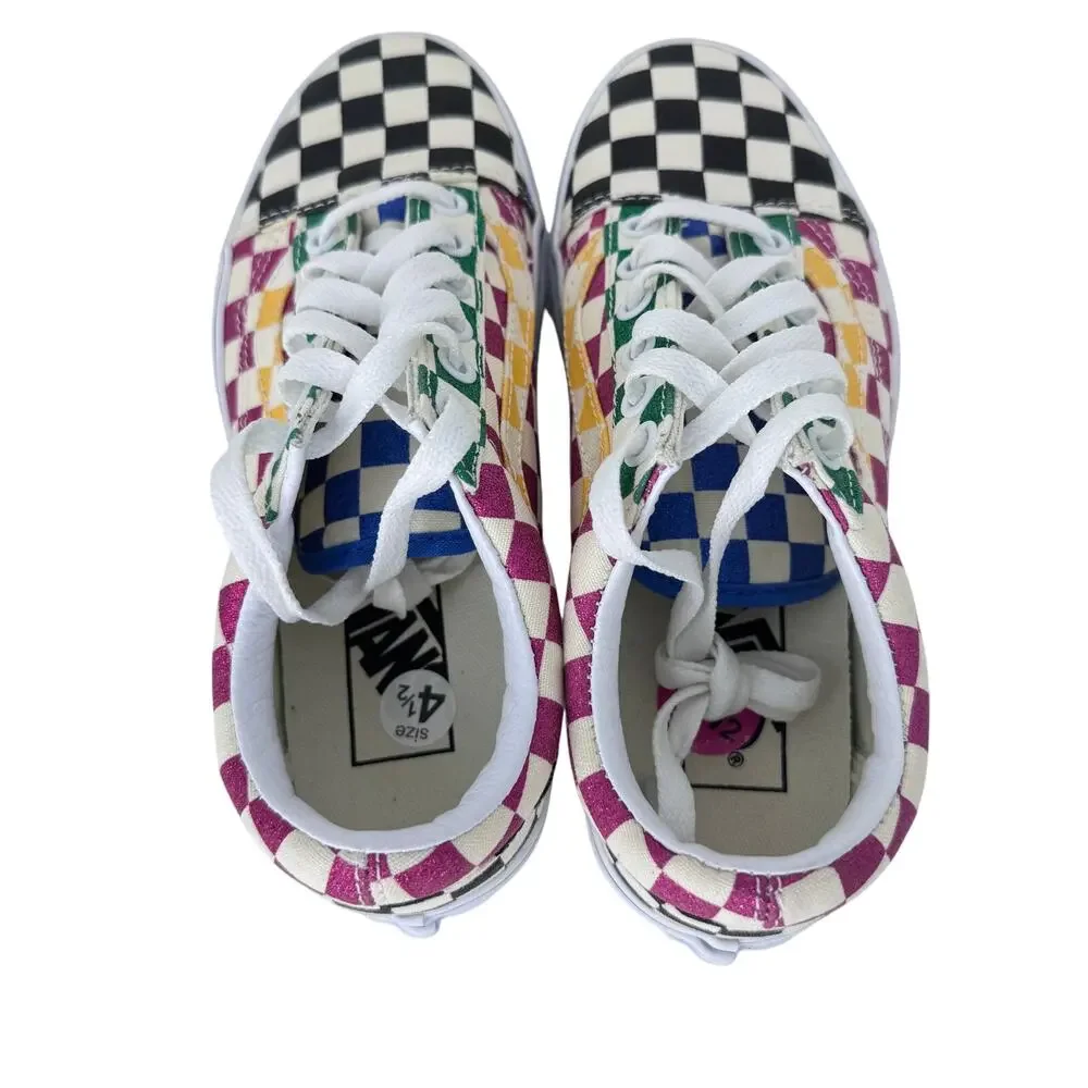 VANS Old Skool Sneakers Unisex Size M4.5 W6 White Multi Glitter Check Lace Up